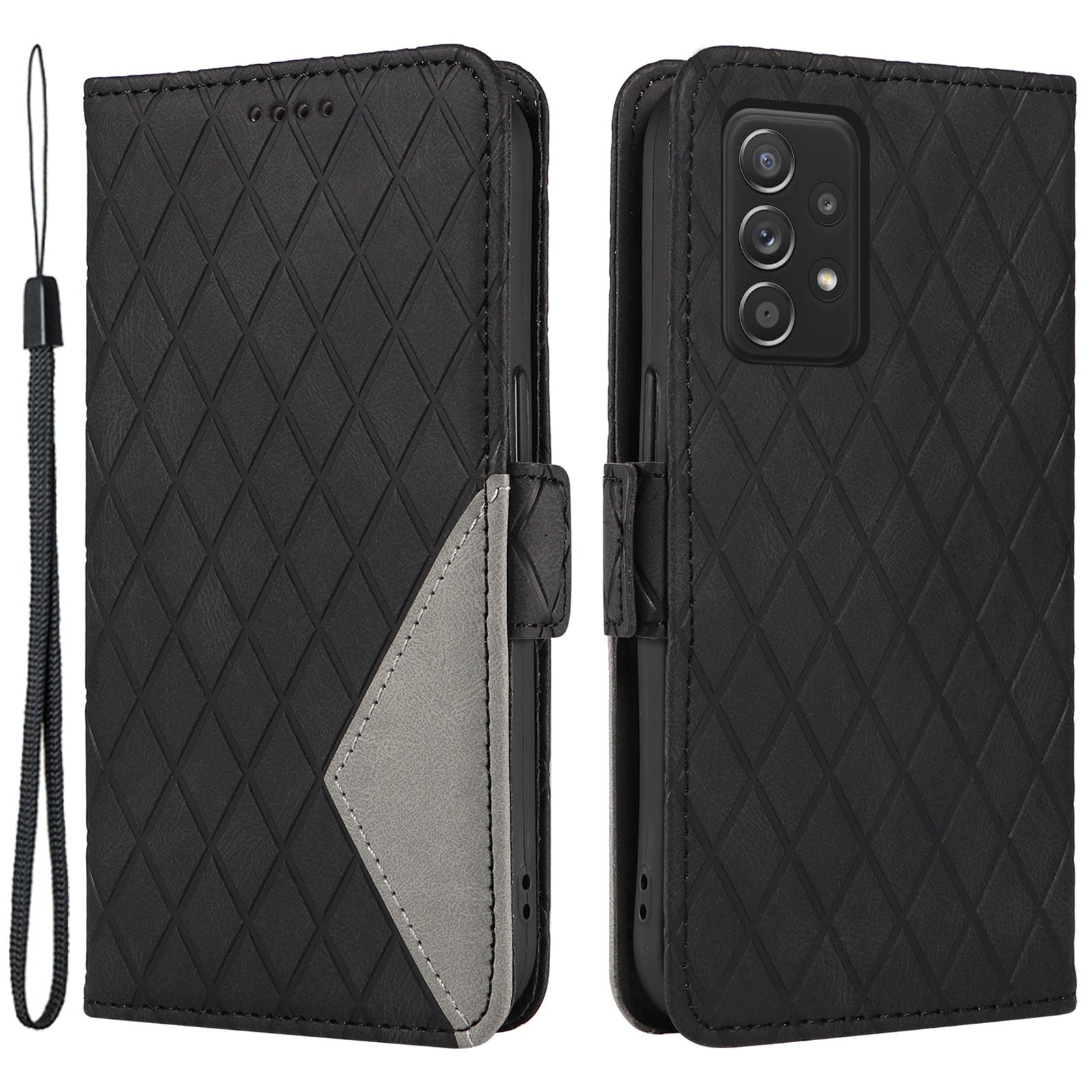 For Samsung Galaxy A52 4G / 5G / A52s 5G Color Splicing Mobile Phone Cover Rhombus Imprinted Leather Stand Wallet Case For Samsung Galaxy A52 4G / 5G / A52s 5G Color Splicing Mobile Phone Cover Rhombus Imprinted Leather Stand Wallet Case